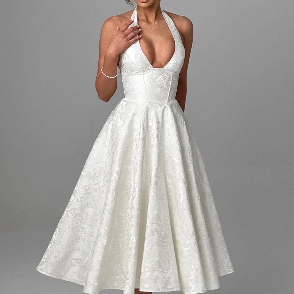 SOLD Babyboo Effie Chic White Halter Midi Dress